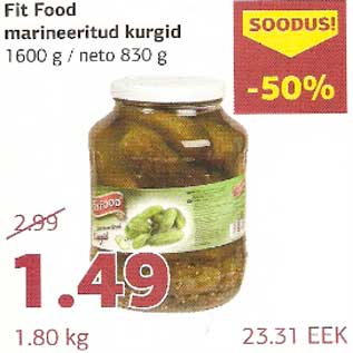 Allahindlus - Fit Food marineeritud kurgid