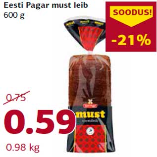 Allahindlus - Eesti Pagar must leib 600 g