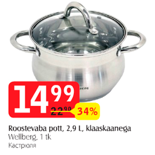 Allahindlus - Roostevaba pott, 2,9 L, klaaskaanega