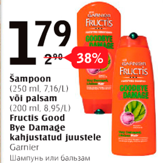 Allahindlus - Šampoon 250 ml või palsam 200 ml Fructis Good Bye Damage kahjustatud juustele