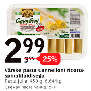 Allahindlus - Värske pasta Cannelloni ricotta-apinatitäidisega