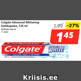 Allahindlus - Colgate Advanced Whitening hambapasta, 125 ml