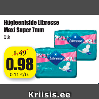 Allahindlus - Hügieeniside Libresse Maxi Super 7 mm, 9 tk