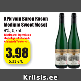 Allahindlus - KPN vein Baron Rosen Medium Sweet Mosel