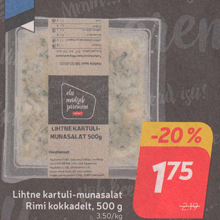 Allahindlus - Lihtne kartuli-munasalat Rimi kokkadelt, 500 g