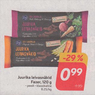 Allahindlus - Juurika leivasnäkid Fazer, 120 g