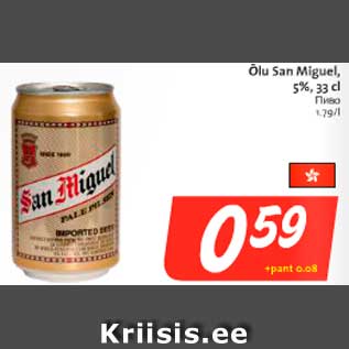 Allahindlus - Õlu San Miguel 5% 33 cl