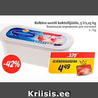 Allahindlus - Balbino vanilli kokteilijäätis, 5 l