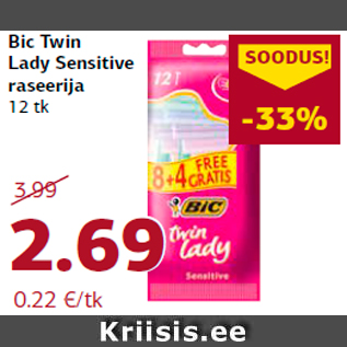 Allahindlus - Bic Twin Lady Sensitive raseerija 12 tk