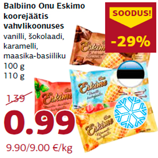 Allahindlus - Balbiino Onu Eskimo koorejäätis vahvlikoonuses