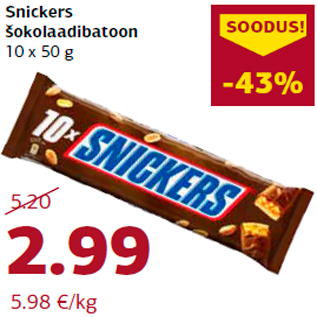 Allahindlus - Snickers šokolaadibatoon