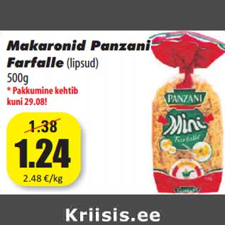 Allahindlus - Makaronid Panzani Farfalle(lipsud) 500g