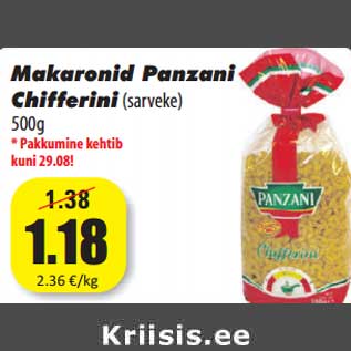 Allahindlus - Makaronid Panzani Chifferini(sarveke) 500g