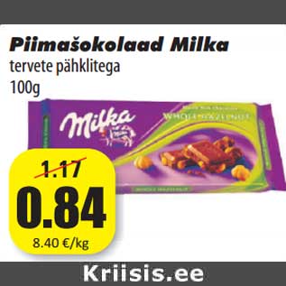 Allahindlus - Piimašokolaad Milka tervete pähklitega 100