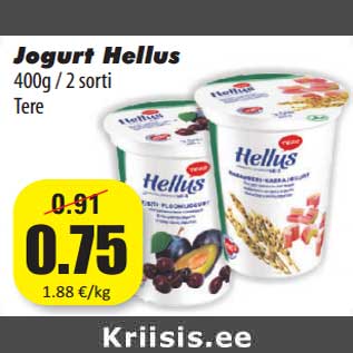 Allahindlus - Jogurt Hellus 400g / 2 sorti Tere