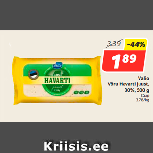 Allahindlus - Valio Võru Havarti juust, 30%, 500 g