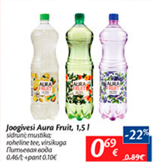 Allahindlus - Joogivesi Aura Fruit, 1,5 l