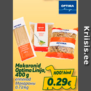 Allahindlus - Makaronid Optima Linija, 400 g