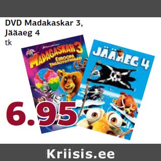 Allahindlus - DVD Madakaskar 3, Jääaeg 4 tk