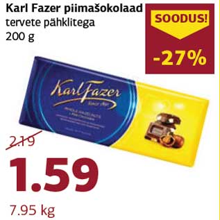 Allahindlus - Karl Fazer piimašokolaad tervete pähklitega 200 g