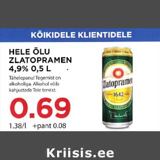 Allahindlus - HELE ÕLU ZLATOPRAMEN 4,9%, 0,5 L