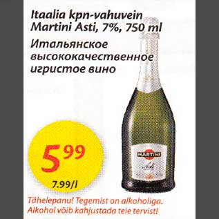 Allahindlus - Itaalia kpn-vahuvein Martini Asti,7%,750 ml