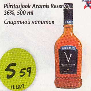 Allahindlus - Piiritusjook Aramis Reserve, 36%, 500ml