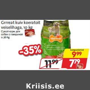 Allahindlus - Grrreat kuiv koeratoit veiselihaga, 10 kg