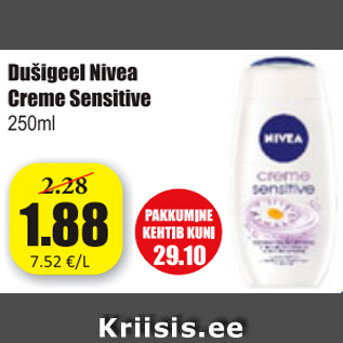 Allahindlus - Dušigeel Nivea Creme Sensitive, 250 ml