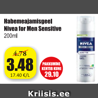 Allahindlus - Habemeajamisgeel Nivea for Men Sensitive 200 ml