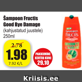 Allahindlus - Šampoon Fruktis Gold Bye Damage