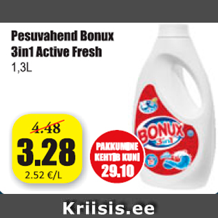 Allahindlus - Pesuvahend Bonux 3in1 Active Fresh 1,3 l