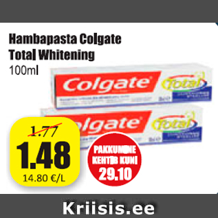 Allahindlus - Hambapasta Colgate Total Whitening 100 ml