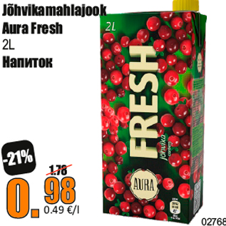 Allahindlus - Jõhvikamahlajook Aura Fresh 2L