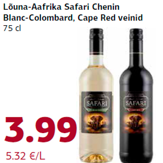 Allahindlus - Lõuna-Aafrika Safari Chenin Blanc-Colombard, Cape Red veinid 75 cl