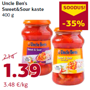 Allahindlus - Uncle Ben’s Sweet&Sour kaste 400 g