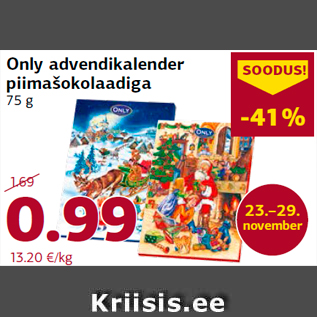 Allahindlus - Only advendikalender piimašokolaadiga 75 g