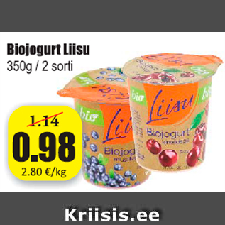 Allahindlus - Biojogurt Liisu