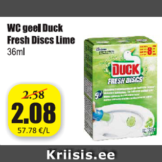 Allahindlus - WC geel Duck Fresh Discs Lime 36 ml