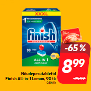 Allahindlus - Nõudepesutabletid Finish All-in-1 Lemon, 90 tk