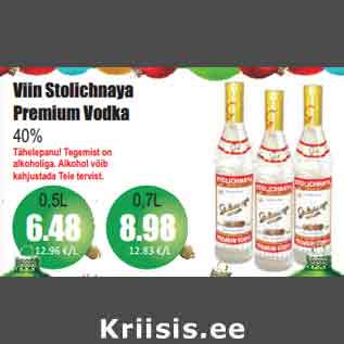 Allahindlus - Viin Stolichnaya Premium Vodka 40%