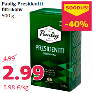 Allahindlus - Paulig Presidentti filtrikohv 500 g