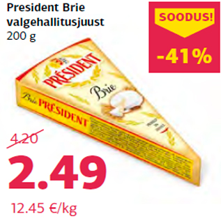 Allahindlus - President Brie valgehallitusjuust 200 g