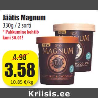 Allahindlus - Jäätis Magnum 330g / 2 sorti