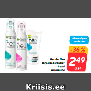 Allahindlus - Garnier Neo sarja deodorandid*