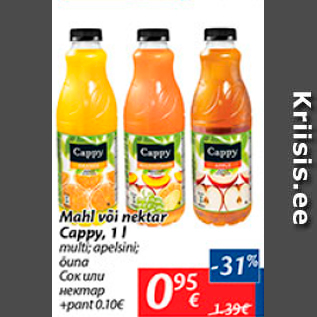 Allahindlus - Mahl või nektar Cappy, 1 l