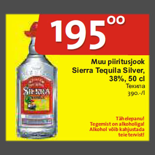 Allahindlus - Muu piiritusjook Sierra Tequila Silver