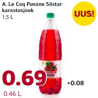 Allahindlus - A. Le Coq Punane Sõstar karastusjook 1,5 L