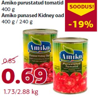 Allahindlus - Amiko purustatud tomatid 400 g; Amiko punased Kidney oad 400 g / 240 g