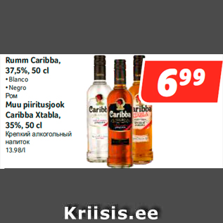 Allahindlus - Rumm Caribba, 37,5%, 50 cl • Blanco • Negro; Muu piiritusjook Caribba Xtabla, 35%, 50 cl